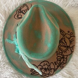 Floral Kids Hat in Green and Tan